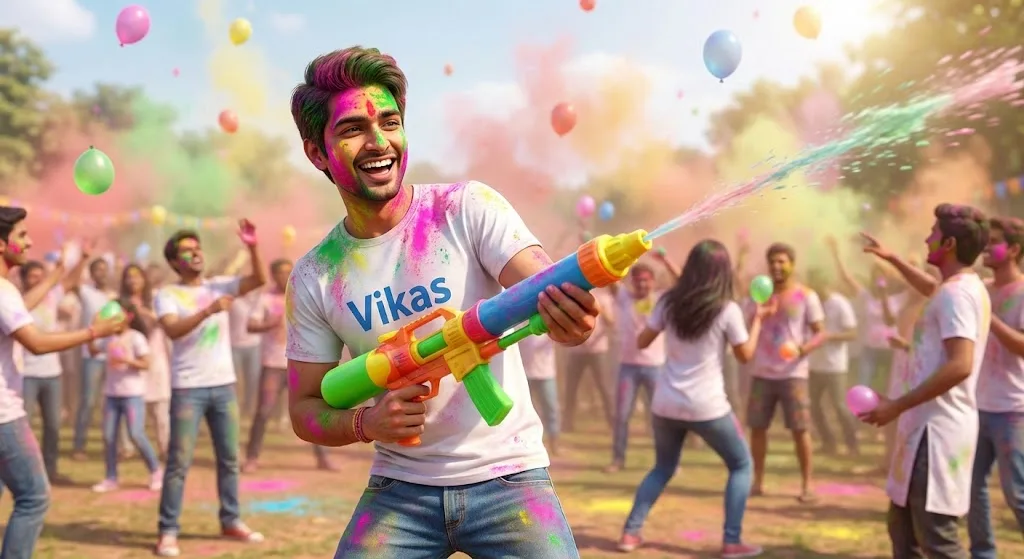 Holi 2026 AI Photo Editing Prompts : Solo Boy with Pichkari